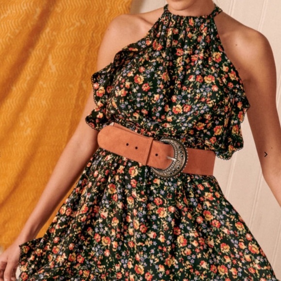 Sézane Nasta Floral Jardin Mini Ruffle Keyhole Halter Dress - Picture 3 of 8